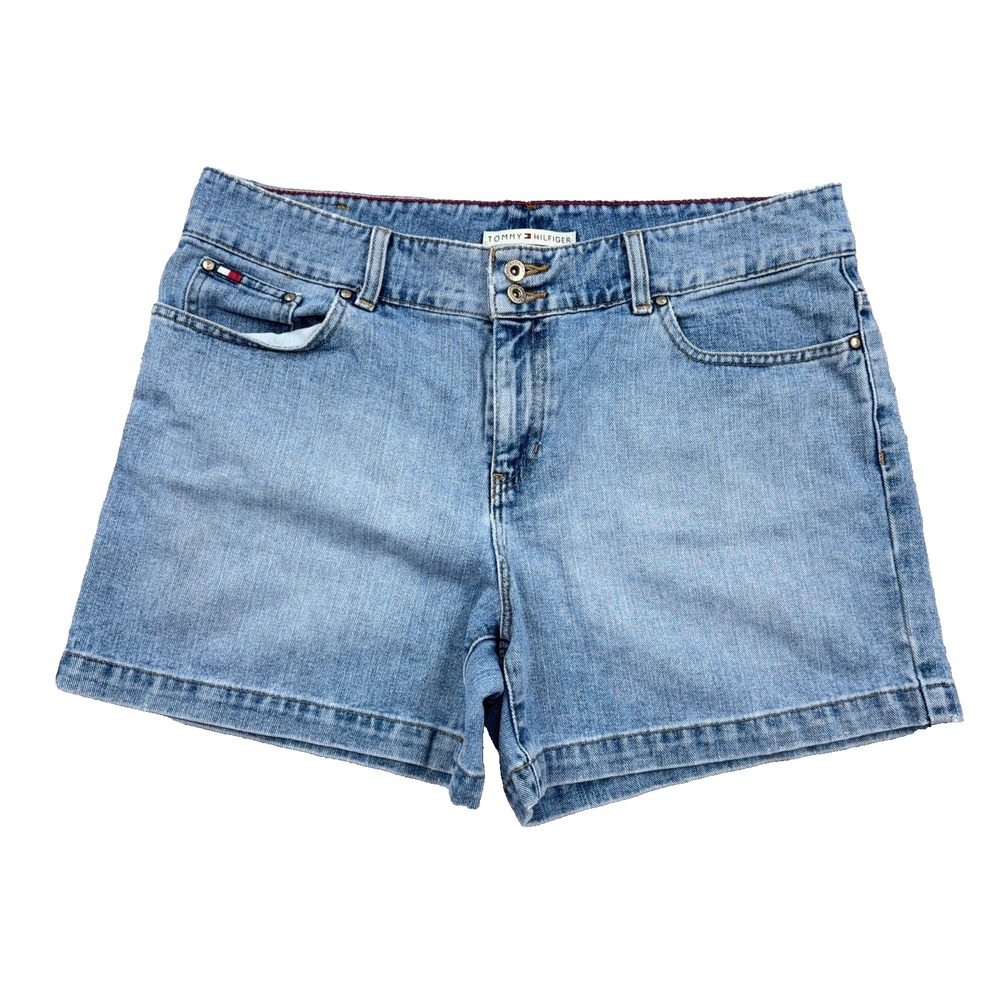 Vintage Tommy Hilfiger Shorts Women 14 Mid Rise Blue Denim Jorts Y2K Mom 90s Y2K